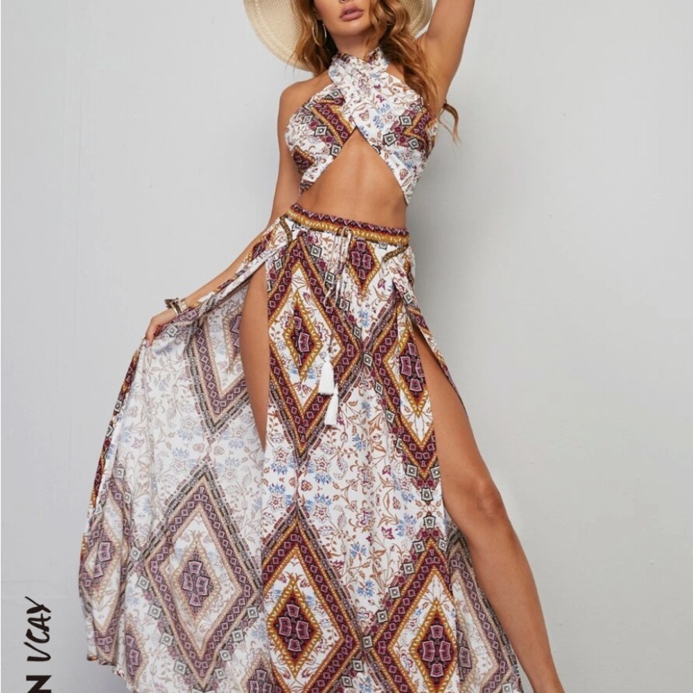 Bohemian Geometric Print Maxi Dress
